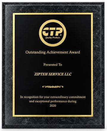 Награда CTP Quality Products «Outstanding Achievement Award» компании ZIPTEH SERVICE LLC за 2020 год