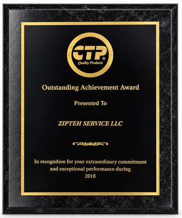 Награда CTP Quality Products «Outstanding Achievement Award» компании ZIPTEH SERVICE LLC за 2018 год