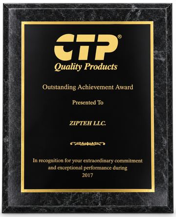 Награда CTP Quality Products «Outstanding Achievement Award» компании ZIPTEH LLC за 2017 год
